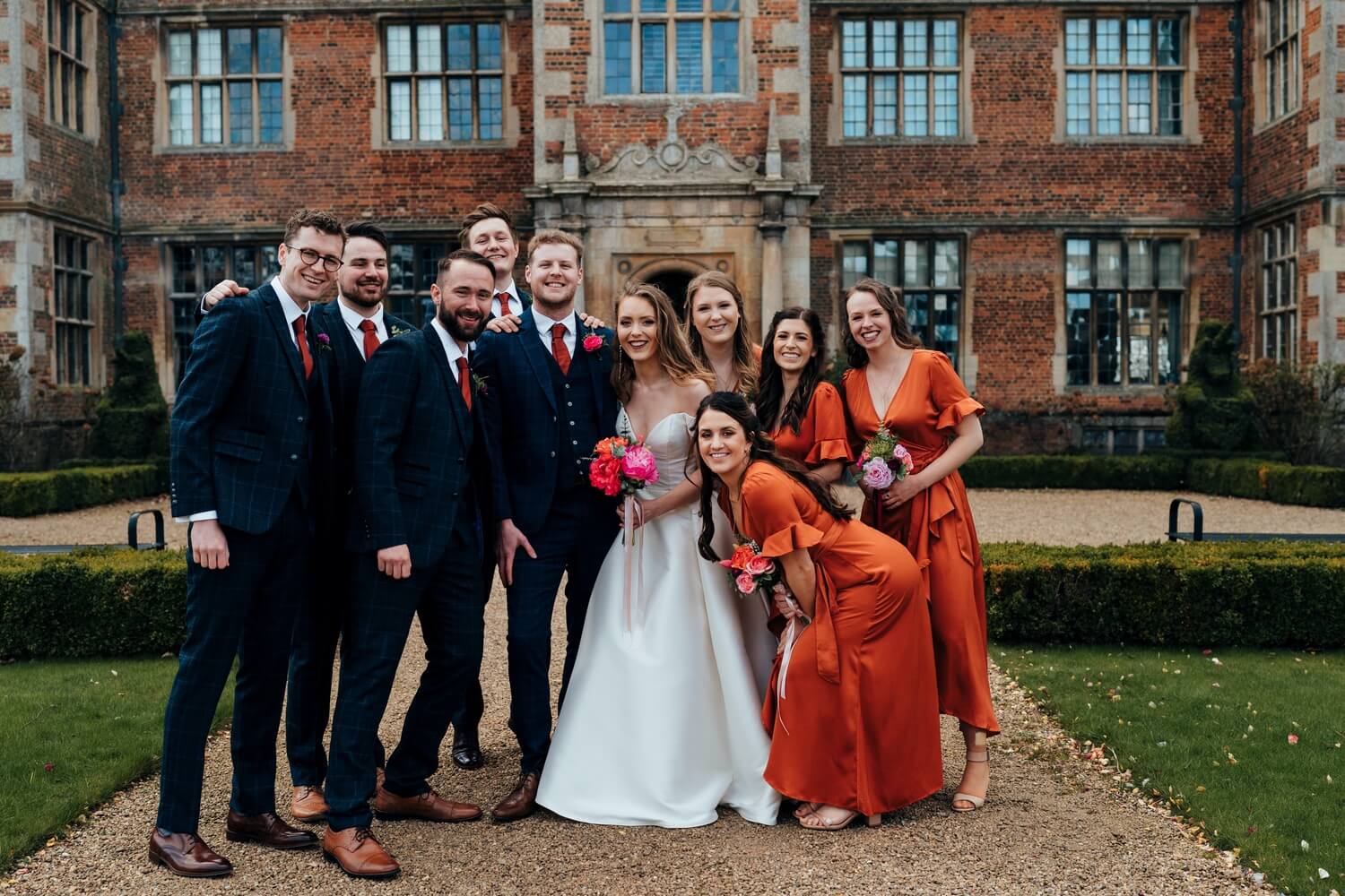 Photo of bridal party at Doddington Hall wedding 