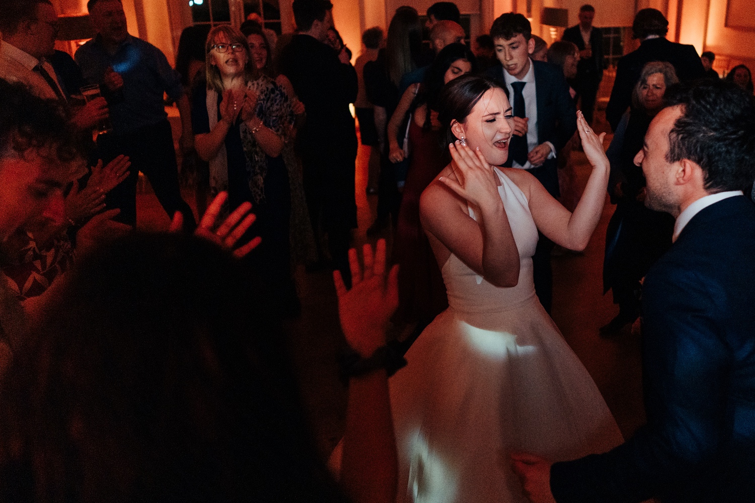 Bride on dancefloor at Hodsock Priory wedding