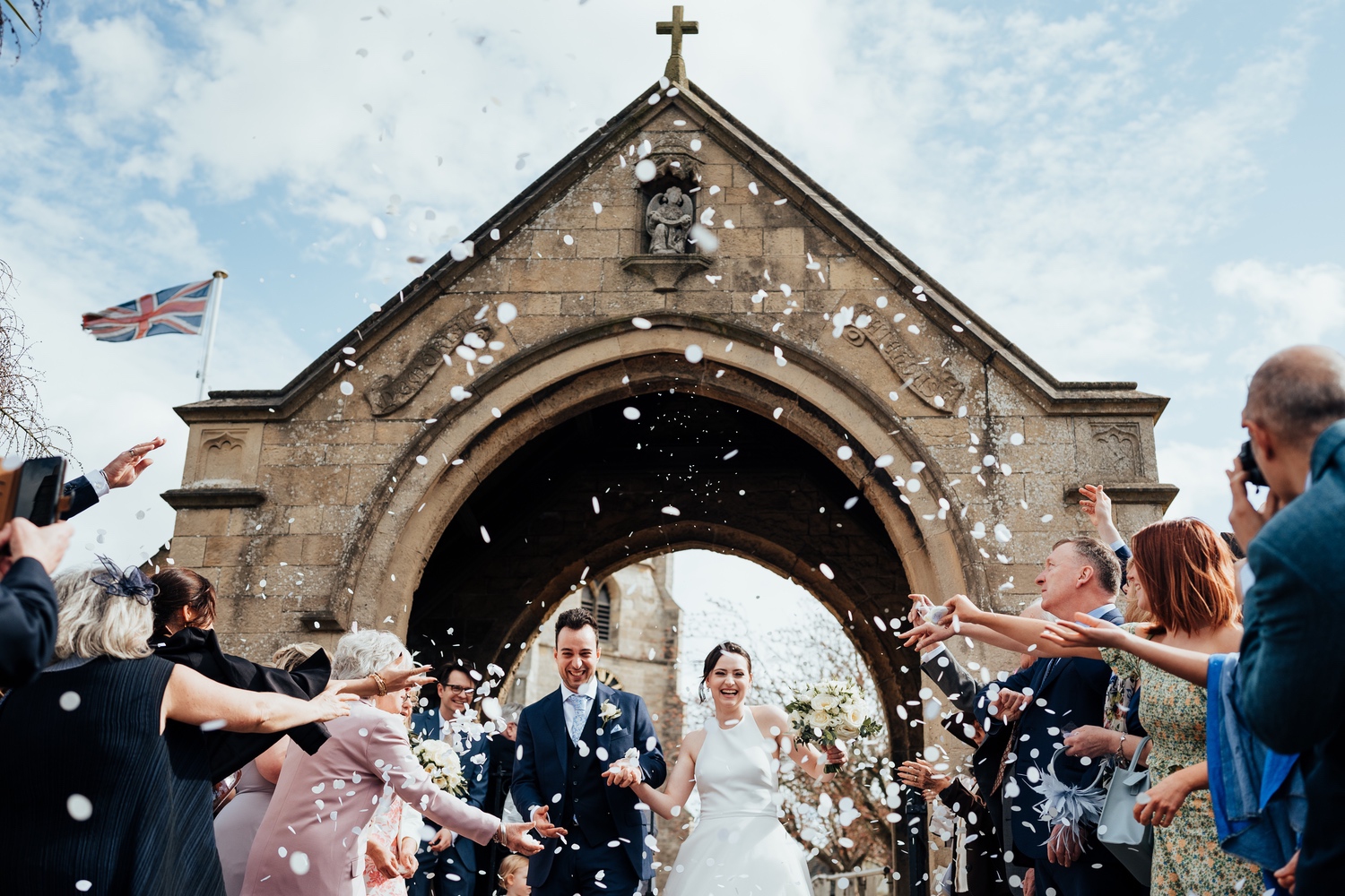 Confetti shot before heading to Hodsock Priory reception