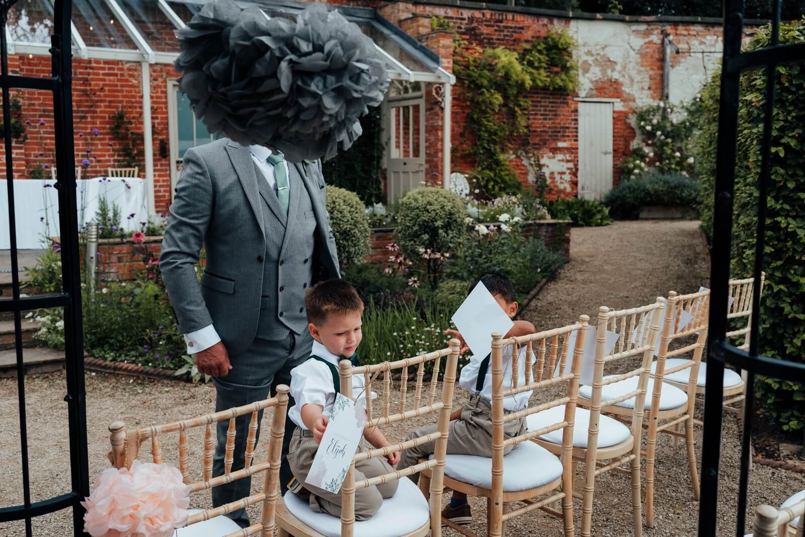 funny pre-ceremony moment at walled garden wedding