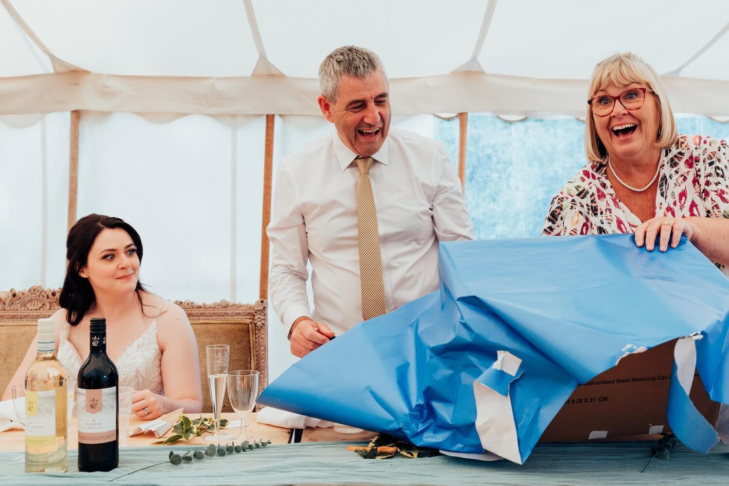 Opening of a surprise gift during speeches Molecey Mill