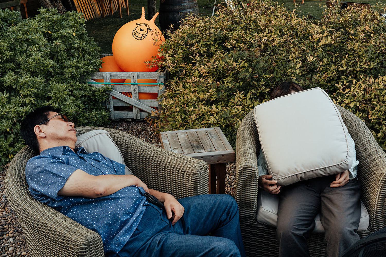 funny photo Pheasantry Brewery wedding guests sleeping