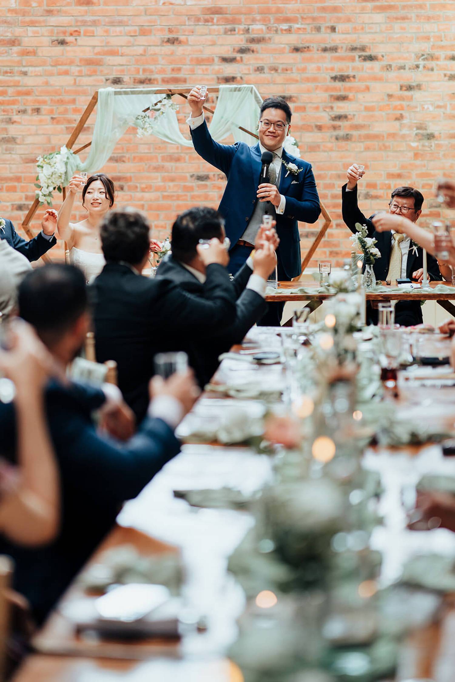 Groom giving a wedding speech at Pheasantry Brewery